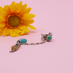 925er Indianer Ohrring mit Feder T&uuml;rkis liegend