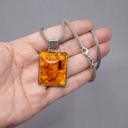 925er Kette + 925er Bernsteinanhaenger Groesse