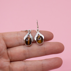 925 Sterlingsilber Ohrringe mit Tigerauge Edelstein Bild 3 925er Ohrringe mit Tigerauge Detail