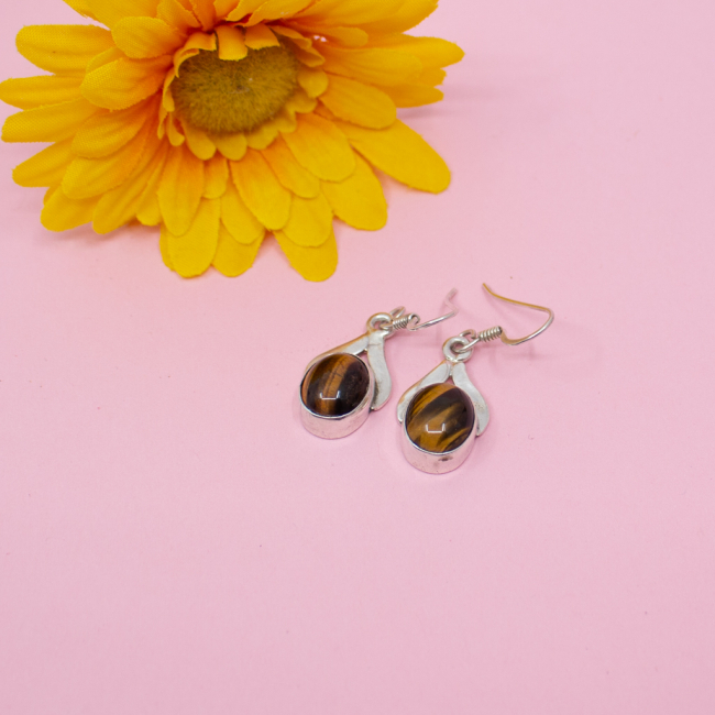 925 Sterlingsilber Ohrringe mit Tigerauge Edelstein Bild 1 925er Ohrringe mit Tigerauge Seite