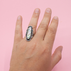 Native American 925 Silber Abalone Ring, Gr. 56 Bild 2 925er Ring mit Perlmutteinlage Tragebeispiel