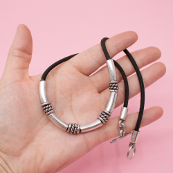 Unisex Lederkette mit Schmuckelementen, 925 Silber Bild 3 925er Unisex Leder Halskette