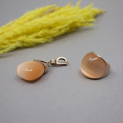 Massives 925er Schmuckset Catseye, rosé vergoldet 925er vergoldet Set massiv Glasfluss