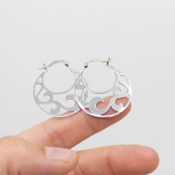 925 Silber Kreolen mit glitzernden Rankendesign Bild 3 925er ziselierte Orament Ohrringe