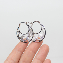 925 Silber Kreolen mit glitzernden Rankendesign Bild 2 925er ziselierte Orament Ohrringe Groesse