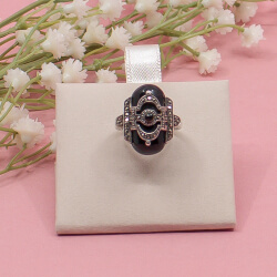Art Deco Ring, Gr. 52, 925er Silber Onyx & Markasit