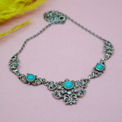 Antike Trachtenkette Collier mit Türkis, 835 Silber
