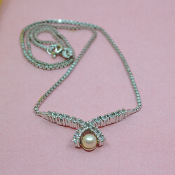 925er Kette mit Zirkon und echter Perle