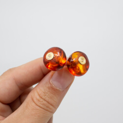 Unisex 585 Gold Ohrstecker mit 16 mm Bernsteinperle 585er Gold Ohrstecker mit Bernstein