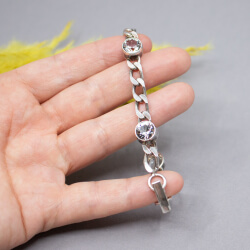 Vintage 835er Silber Armband mit Bergkristall Bild 2 835 Panzerarmband mit Bergkristall, Detail