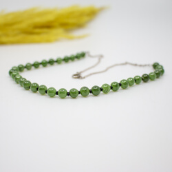 Jade Nephrit Kugel Kette Halskette 835 Silberkette 835er Kette mit Jadeid-Perlen Knotung