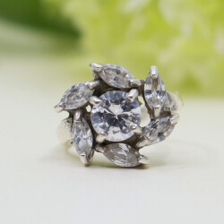floraler 925er Silber Ring mit Zirkonia, Gr. 54 925 Sterlingsilber Ring blüte zirkonia