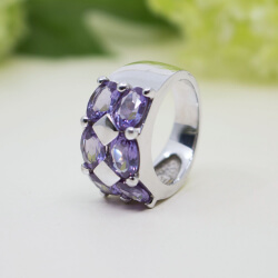 925 Silber Ring mit lila Zirkonia, Gr. 58 Bild 3 925 ring lila zirkon front