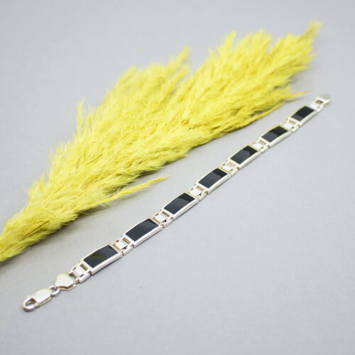 925 Sterlingsilber Armband mit Onyx-Steinen, Einlegearbeit