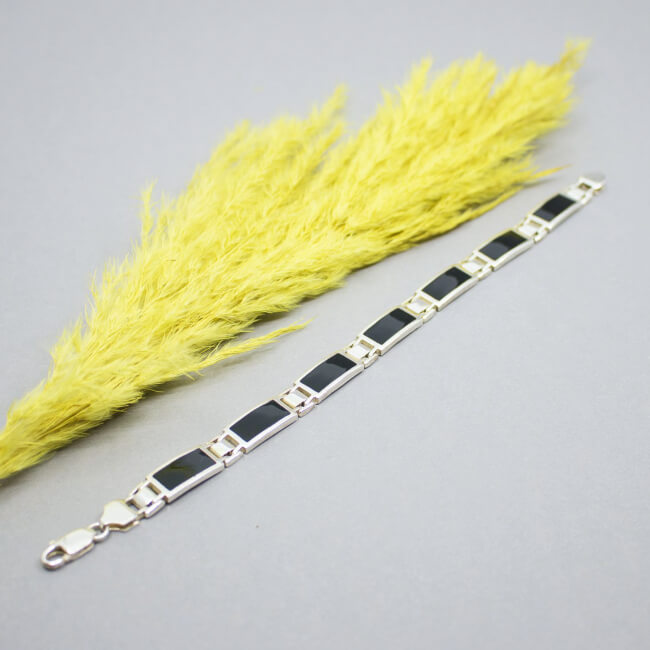 925 Sterlingsilber Armband mit Onyx-Steinen, Einlegearbeit