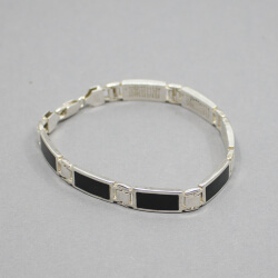 925 Sterlingsilber Armband mit Onyx-Steinen, Einlegearbeit, Detail