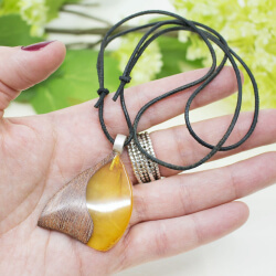 925 Silber Bernstein Holz Kette Draufsicht