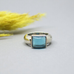 Massiver 925 Silber Ring 'blauer Zirkon', Gr. 54 925 Silber Ring blaues Glas Front