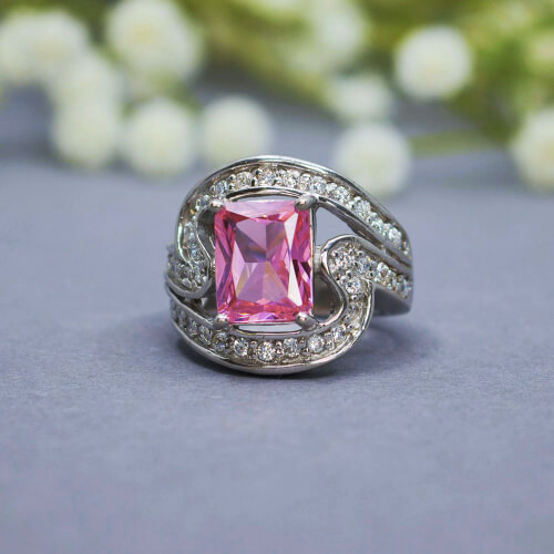 massiver 925 Sterlingsilber Ring mit großen rosa zirkonia