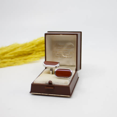 Vintage 925er Achat Unisex Manschettenknoepfe Box