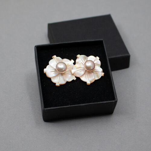 925er geschnitzte Muschel Perle Ohrringe, Box