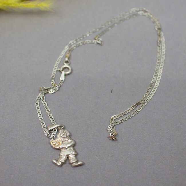 Kette & Anhänger, Harlekin mit Herzchen 925 Silber Bild 1 925er Halskette mit 925er Clown-Anhaenger Detail