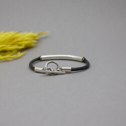 925er Herrenarmband mit Leder im Used-look Stempel