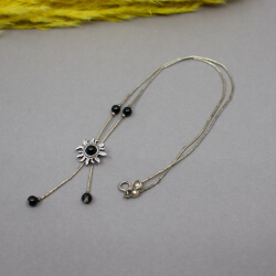 Navajo Liquid Silver Kette 'Indian Sun', 925 Silber 925er Indiander Y-Kette mit Onyx Detail