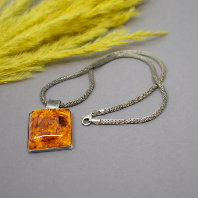 925 Kette & 835 Bernstein-Anhänger, Peter Brummold Bild 1 925er Kette + 925er Bernsteinanhaenger