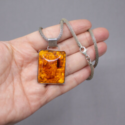 925 Kette & 835 Bernstein-Anhänger, Peter Brummold Bild 3 925er Kette + 925er Bernsteinanhaenger Groesse