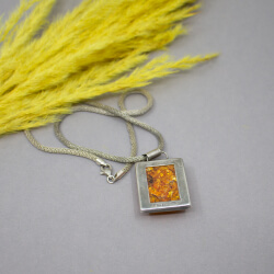 925 Kette & 835 Bernstein-Anhänger, Peter Brummold Bild 2 925er Kette + 925er Bernsteinanhaenger Rueckseite