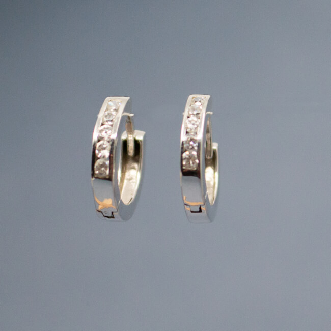 rhodinierte 925er Sterlingfilber Klapp-Creole mit Zirkonia