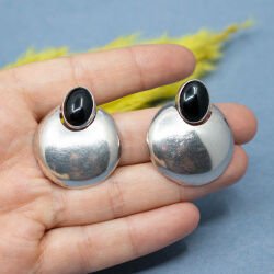 925er Mexico Sterlingsilber Onyx Ohrringe