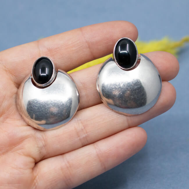 925er Mexico Sterlingsilber Onyx Ohrringe, Detail