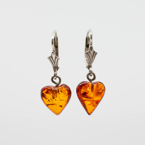 925er Ohrringe mit Herz-Bernstein