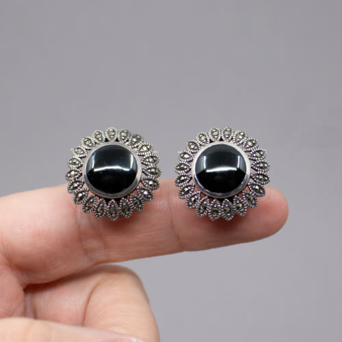 925er Onyx&Hämatit Ohrclips Groesse