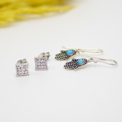Ohrringe Hand der Fatima & Glitzer-Kube 925 Silber 925er paar Ohrringe Hand Fatimas & Glitzer-Kube