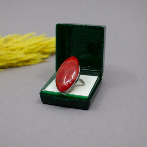 925er Ring mit Koralle-Stein