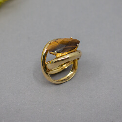 925er Silber vergoldeter Ring mit Tigerauge, Gr. 60 925er Ring mit Tigerauge, Front
