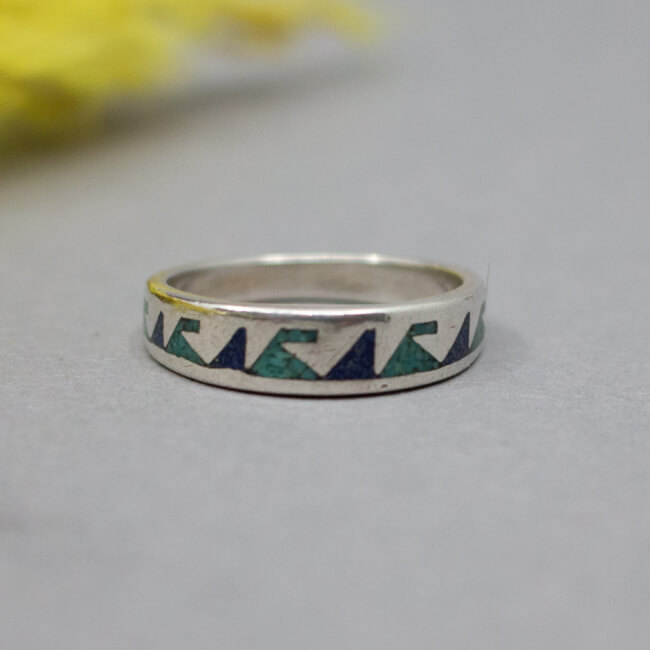 925er Sterling Silber Ring mit Türkis & Lapis Lazuli Einlegearbeit