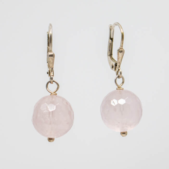 925er Ohrringe mit facettierter Rosenquarz Perle Bild 1 925er Rosenquarz Ohrringe