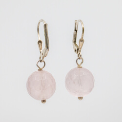 925er Ohrringe mit facettierter Rosenquarz Perle Bild 3 925er Rosenquarz Ohrringe, Detail