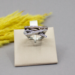 925 Sterlingsilber Cocktailring mit Bronze-Element 925er Silber Ring mit Bronze und Glitzerstein