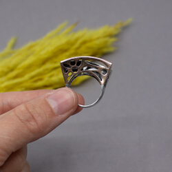 925er Silber Ring mit Bronze und Glitzerstein Bronzeseite