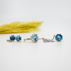 925er Silber Set mit blauem Zirkonia