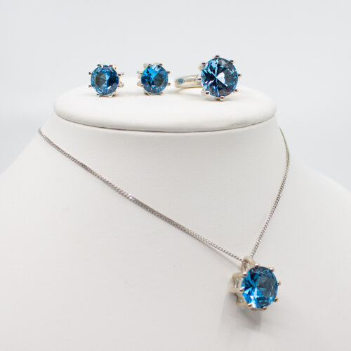 925er Silber Set mit blauem Zirkonia Front