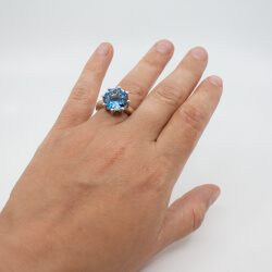 925er Silber Set mit blauem Zirkonia Ring
