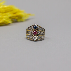 925 Silber Ring vergoldet mit synth. Zirkonia Gr.57 925er Silber vergoldet Ring