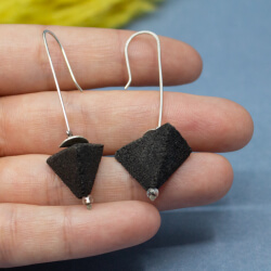 925er Sterlingsilber Ohrringe mit schwarzer Lava, Groesse