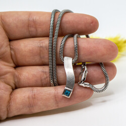 925er TCM Silber Kette mit blauem Zirkonia-Anhänger, Groesse